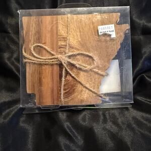 Acacia wood Arkansas shaped coasters set of 4 in pkg New